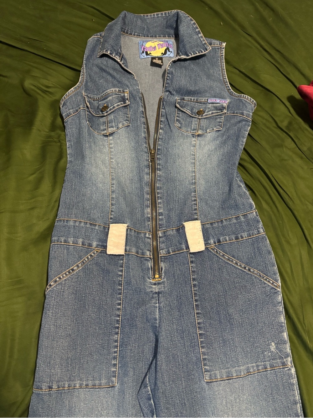 Denim Sleeveless Zip-Front Jumpsuit - Blue
